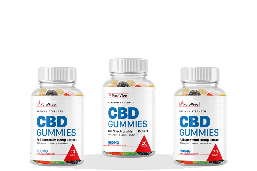 Three Pure Vive CBD Gummies bottles