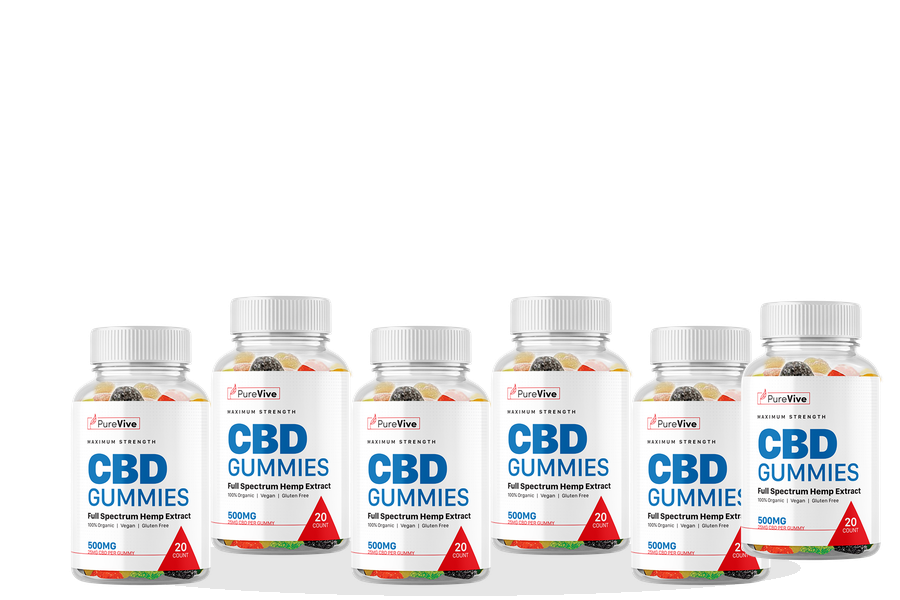 Six Pure Vive CBD Gummies bottles